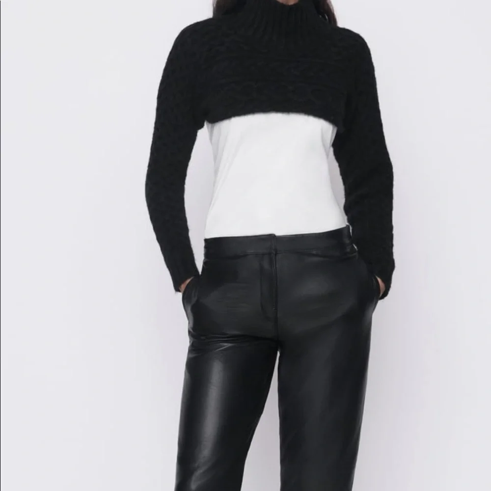 Zara black cable knit sleeve scarf sweater Nwt - Picture 4 of 4